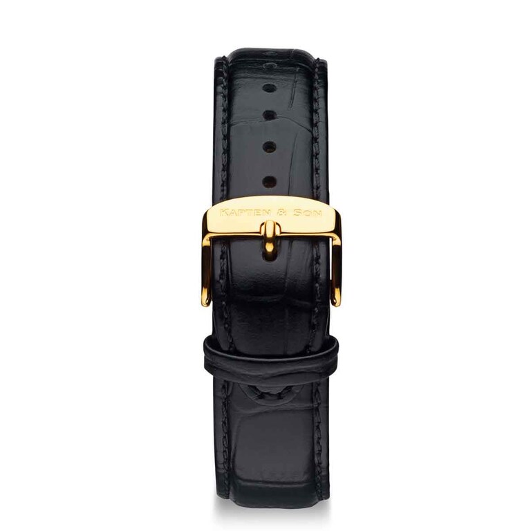 Leather Strap Black Croco Leather Gold