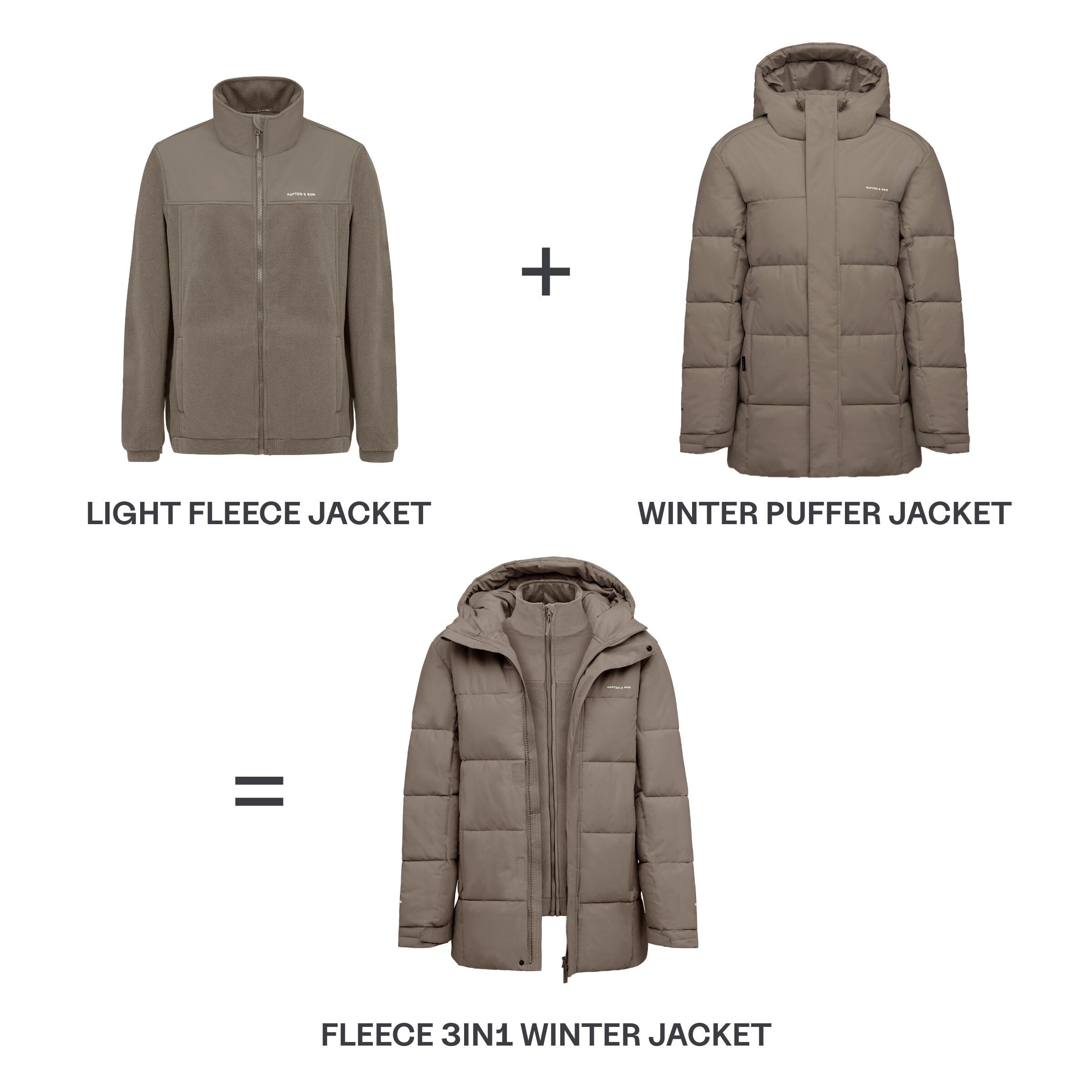 Fleece 3in1 Winter Jacket Taupe