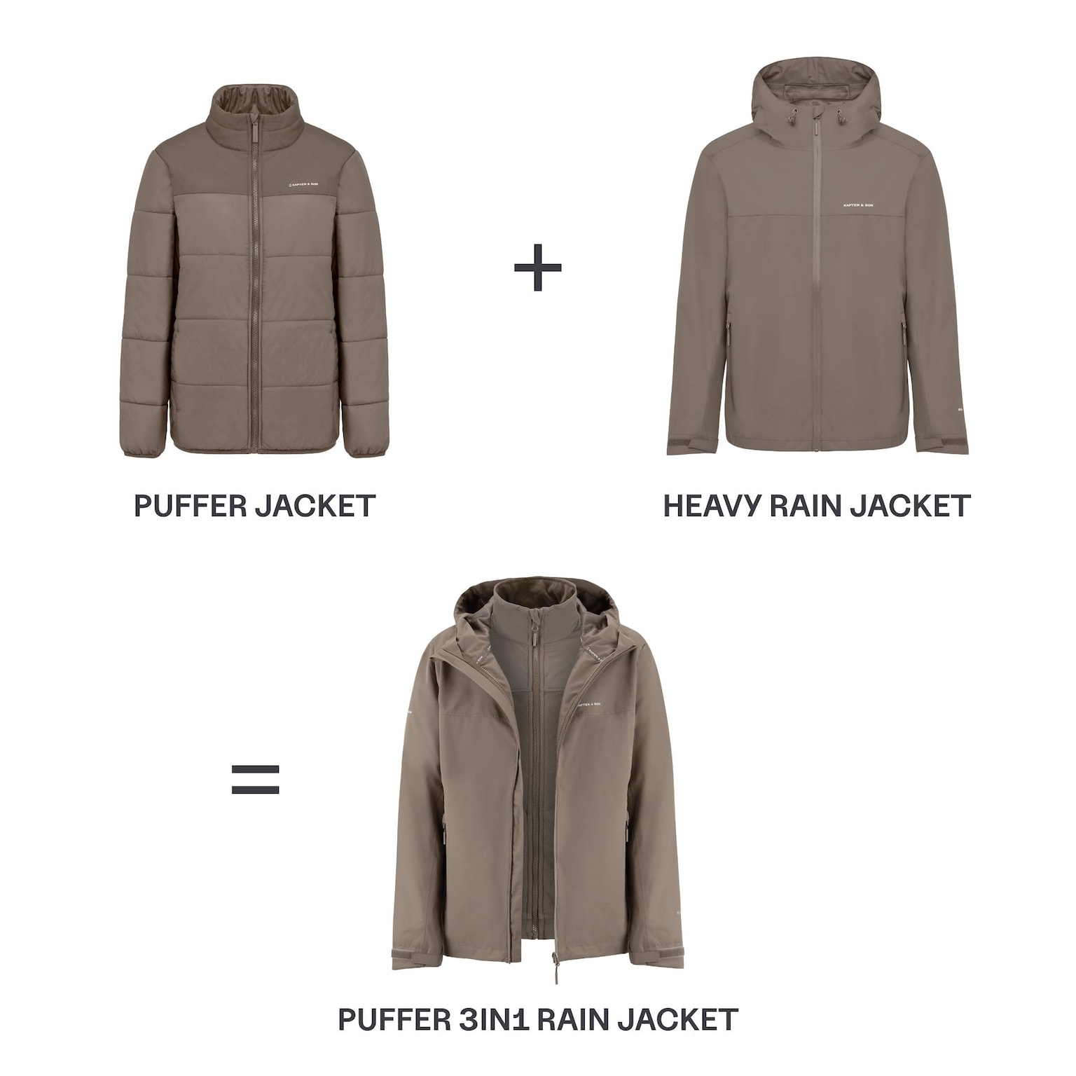 Puffer 3in1 Rain Jacket, Puffer 3in1 Rain Jacket Taupe, Taupe, Image 3 of 13