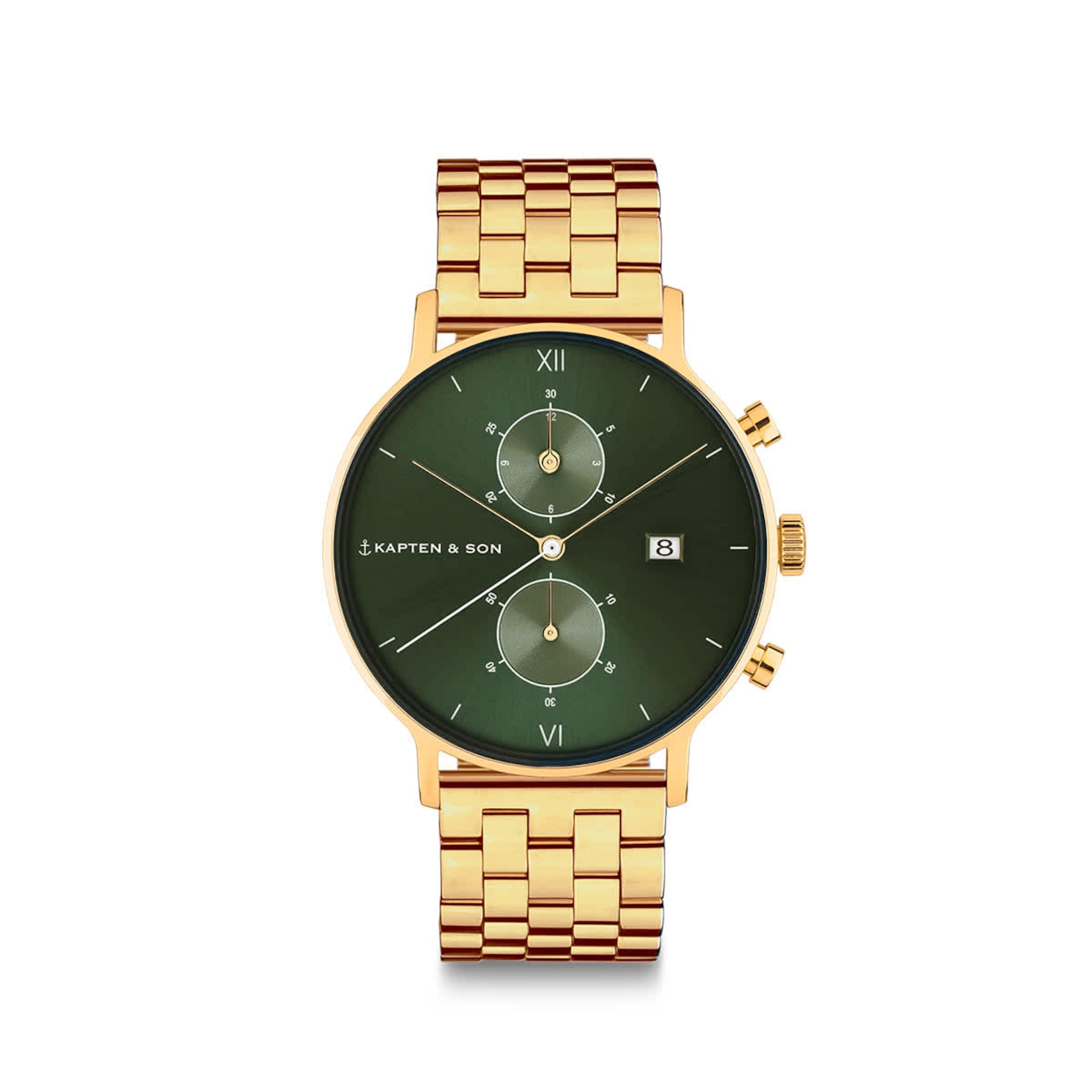 Chrono Small Gold Green Steel Montres Bijoux Kapten Son