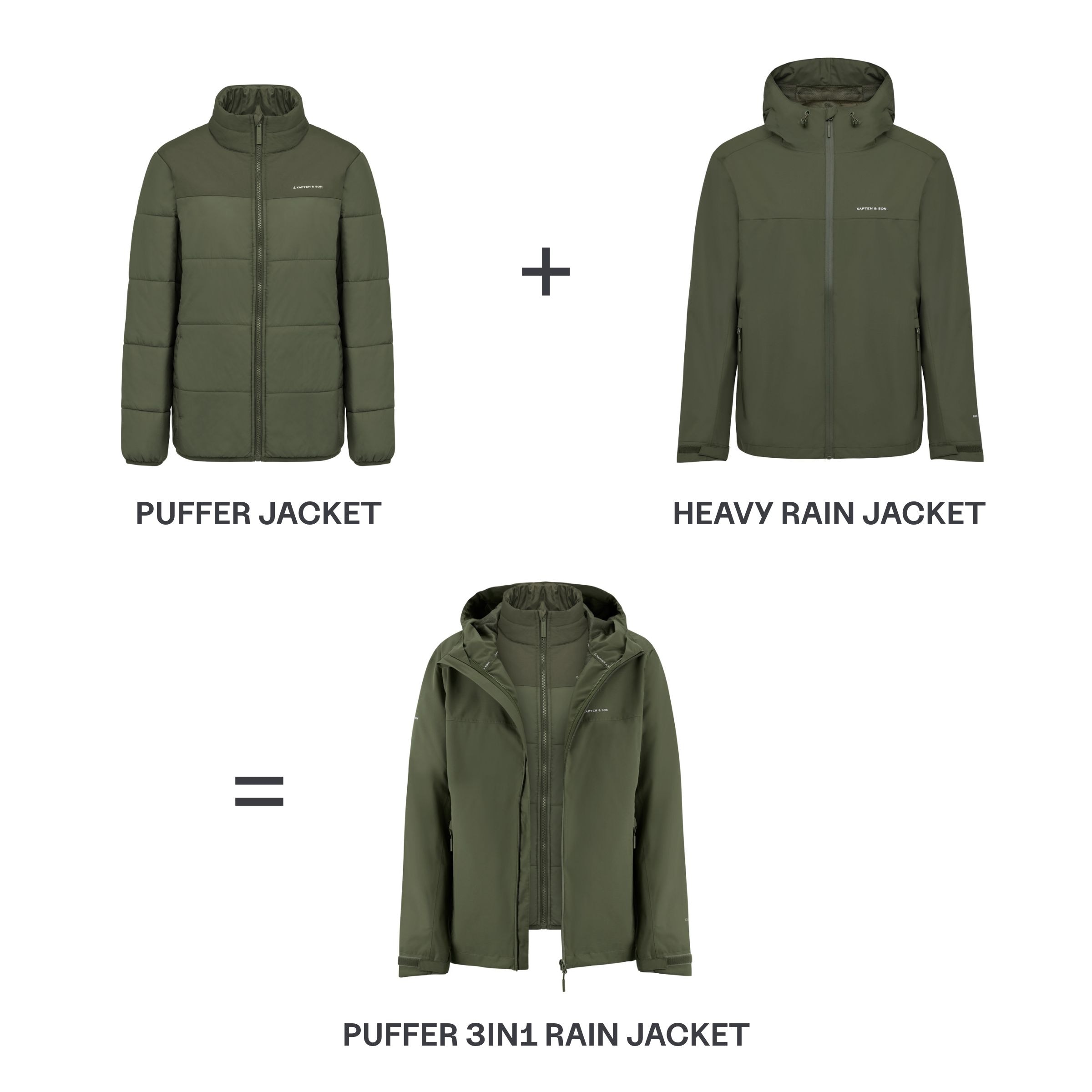 Puffer 3in1 Rain Jacket Olive