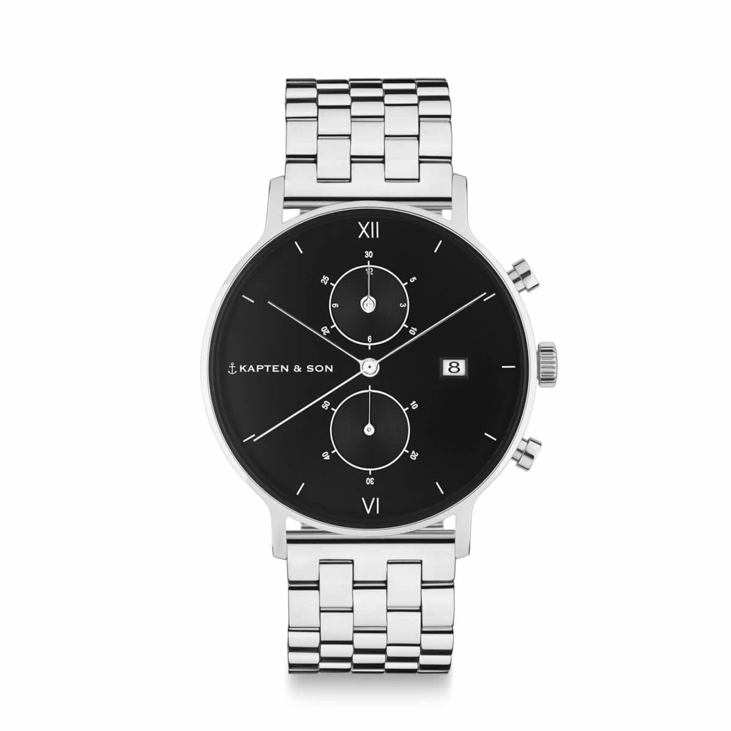 Chrono Silver Black Steel Watches Jewellery Kapten Son