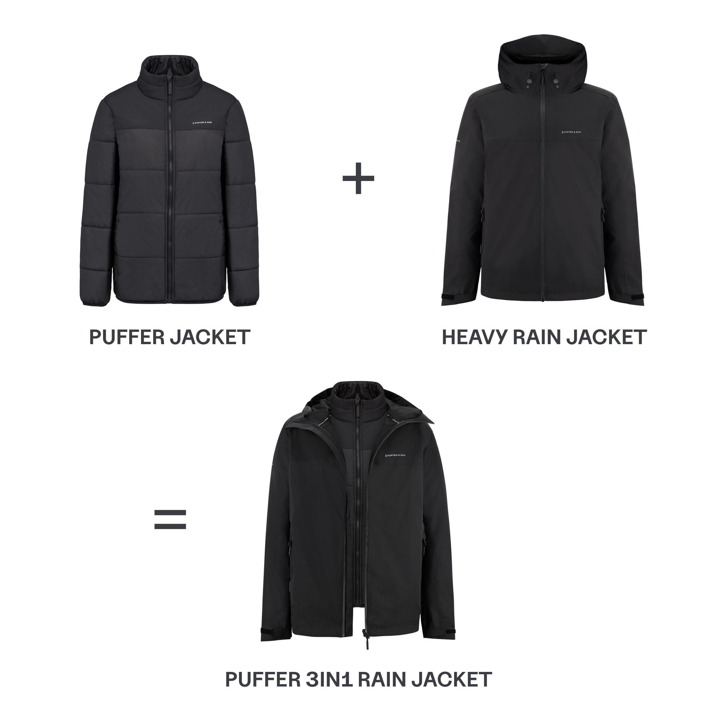 Puffer 3in1 Rain Jacket All Black