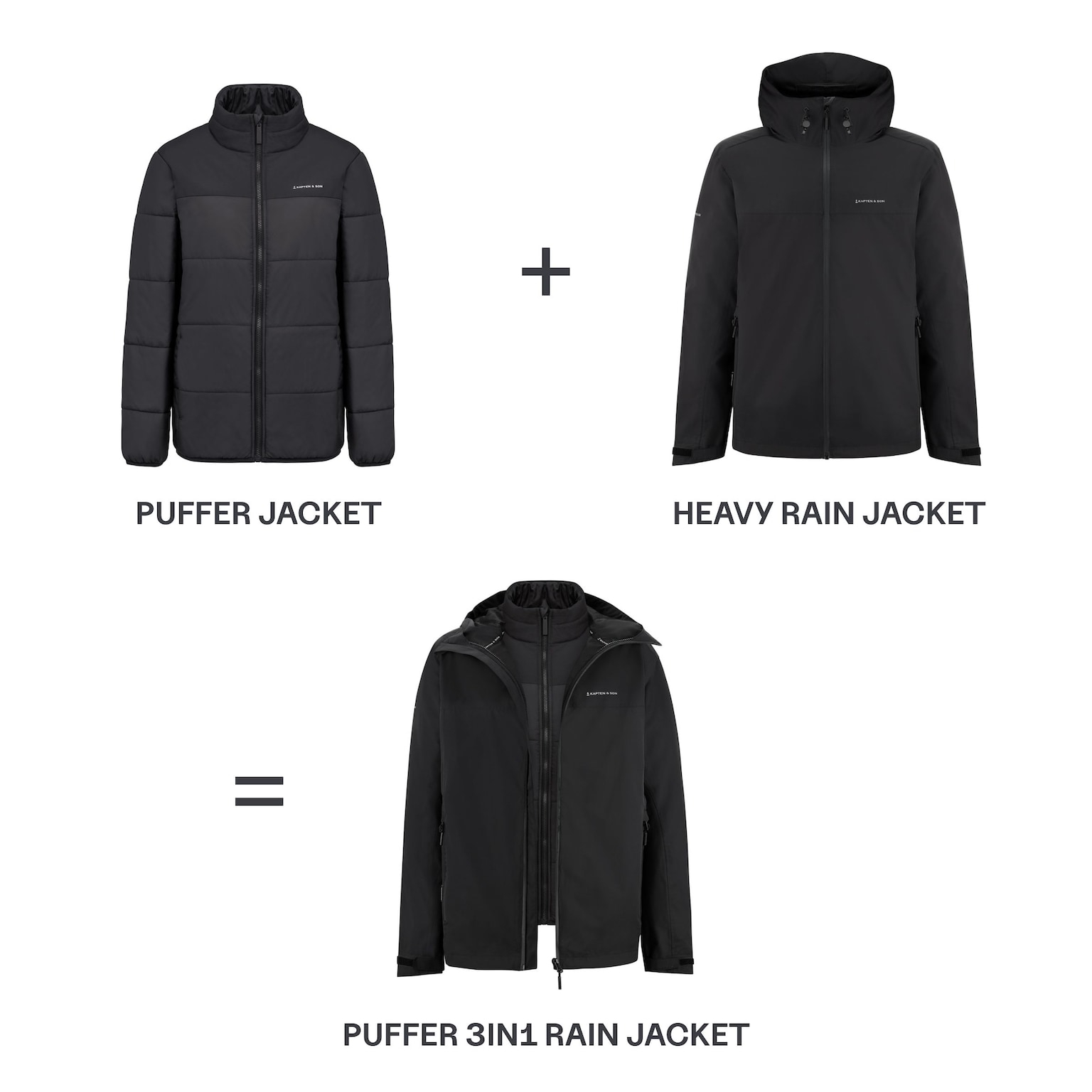 Puffer 3in1 Rain Jacket, Puffer 3in1 Rain Jacket All Black, Zwart, Afbeelding 4 van 15