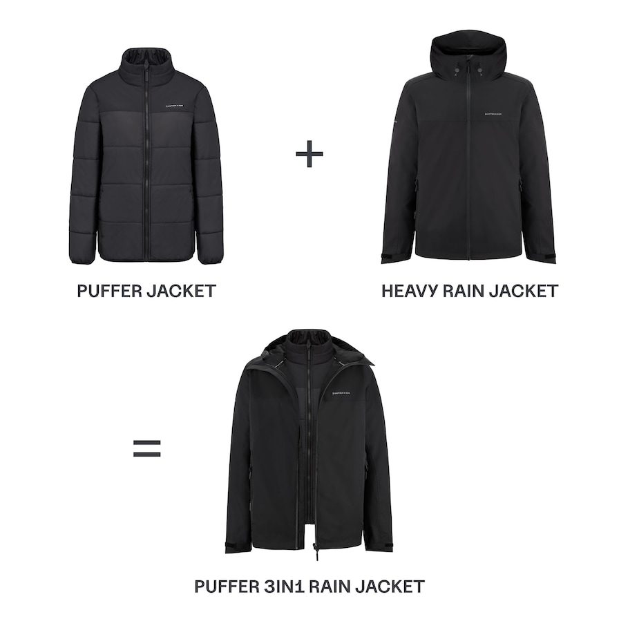Puffer 3in1 Rain Jacket, Puffer 3in1 Rain Jacket All Black, Zwart, Afbeelding 4 van 15