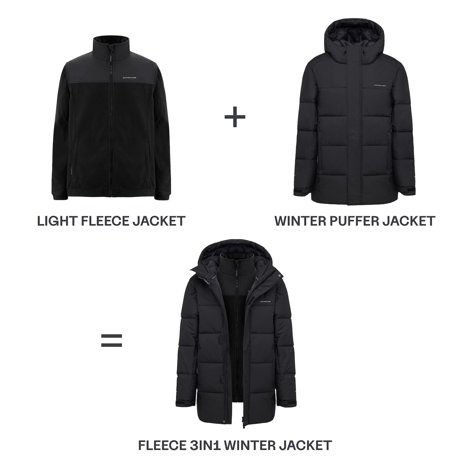 Fleece 3in1 Winter Jacket, Fleece 3in1 Winter Jacket All Black, Zwart, Afbeelding 4 van 18
